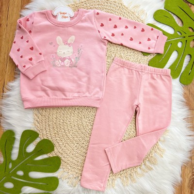 Conj. Casaco Coelhinha com Florzinhas e Calça Legging - Rose